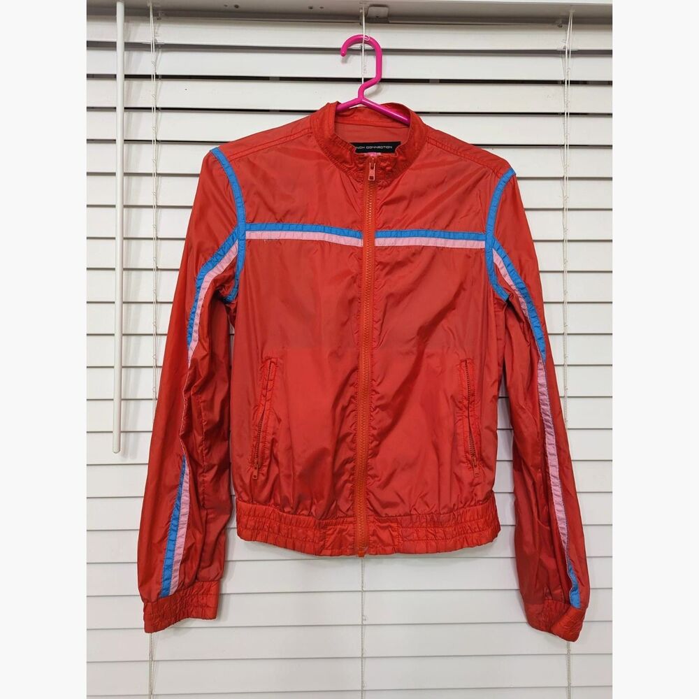 French Connection Windbreaker Bomber, Coral Orange with Strip Size 6